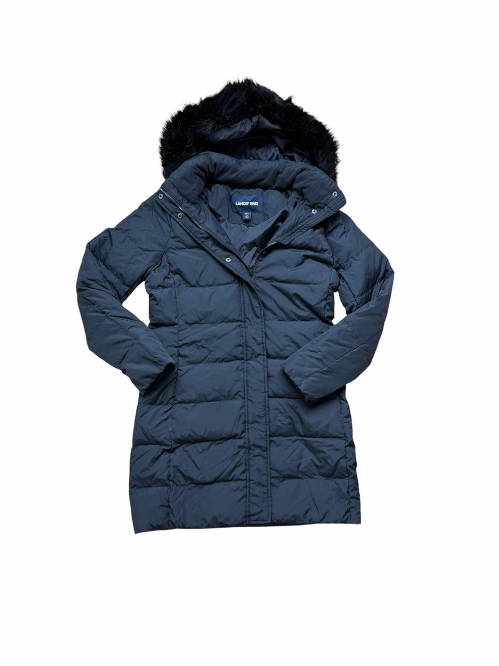 Lands’ End Long Down Faux Fur Hooded Coat